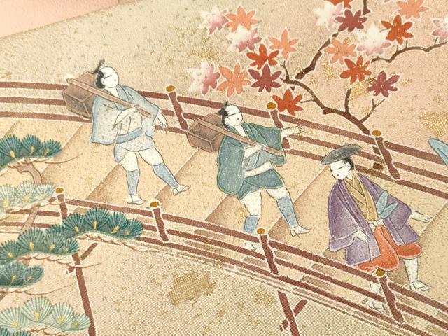 平和屋着物■訪問着　作家物　寿光織　久美姿　松竹梅人物渡り橋文　暈し染め　金糸　反端付き　正絹　逸品　CABK3901ev