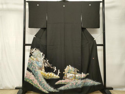 平和屋着物■豪華黒留袖　作家物　珠千鳥　飛鶴御所解文　暈し染め　反端付き　正絹　逸品　CABK3902ev