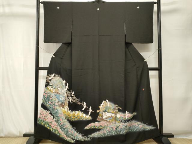 平和屋着物■豪華黒留袖　作家物　珠千鳥　飛鶴御所解文　暈し染め　反端付き　正絹　逸品　CABK3902ev