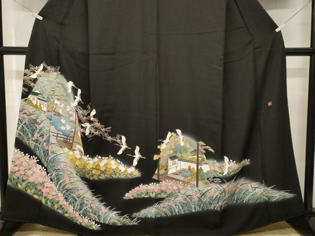 平和屋着物■豪華黒留袖　作家物　珠千鳥　飛鶴御所解文　暈し染め　反端付き　正絹　逸品　CABK3902ev