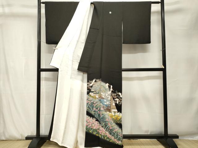 平和屋着物■豪華黒留袖　作家物　珠千鳥　飛鶴御所解文　暈し染め　反端付き　正絹　逸品　CABK3902ev