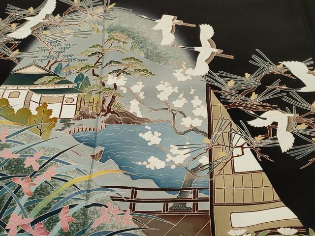 平和屋着物■豪華黒留袖　作家物　珠千鳥　飛鶴御所解文　暈し染め　反端付き　正絹　逸品　CABK3902ev