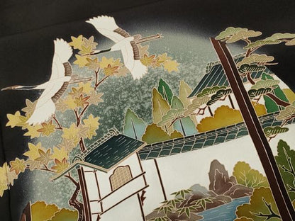 平和屋着物■豪華黒留袖　作家物　珠千鳥　飛鶴御所解文　暈し染め　反端付き　正絹　逸品　CABK3902ev