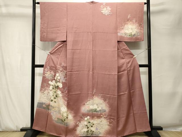 平和屋着物■訪問着　刺繍　芒　草花文　暈し染め　金銀彩　正絹　逸品　CABK3903ev