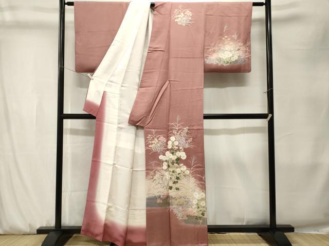 平和屋着物■訪問着　刺繍　芒　草花文　暈し染め　金銀彩　正絹　逸品　CABK3903ev
