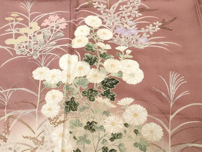 平和屋着物■訪問着　刺繍　芒　草花文　暈し染め　金銀彩　正絹　逸品　CABK3903ev