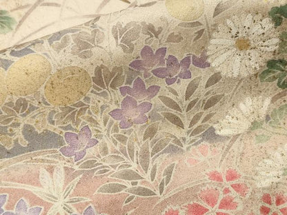 平和屋着物■訪問着　刺繍　芒　草花文　暈し染め　金銀彩　正絹　逸品　CABK3903ev