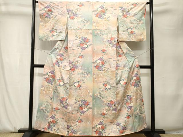 平和屋着物■上質な小紋　鴛鴦御所車花文　暈し染め　金銀彩　松坂屋扱い　正絹　逸品　CABK3908ev