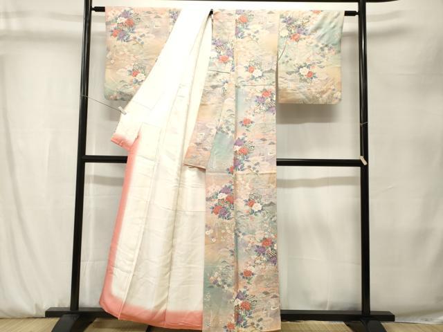 平和屋着物■上質な小紋　鴛鴦御所車花文　暈し染め　金銀彩　松坂屋扱い　正絹　逸品　CABK3908ev