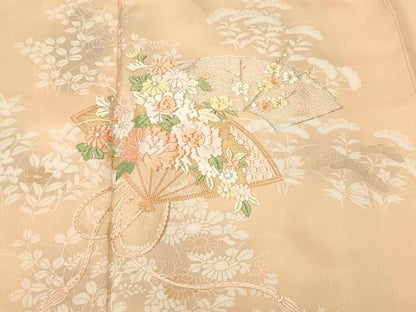 平和屋着物■訪問着　駒刺繍　扇面地紙草花文　暈し染め　正絹　逸品　CABK3909ev