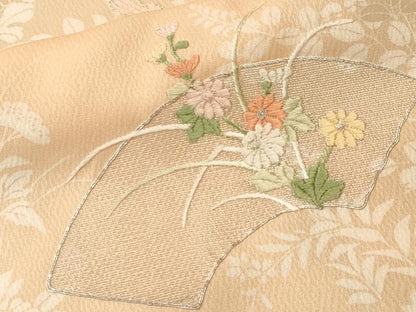 平和屋着物■訪問着　駒刺繍　扇面地紙草花文　暈し染め　正絹　逸品　CABK3909ev