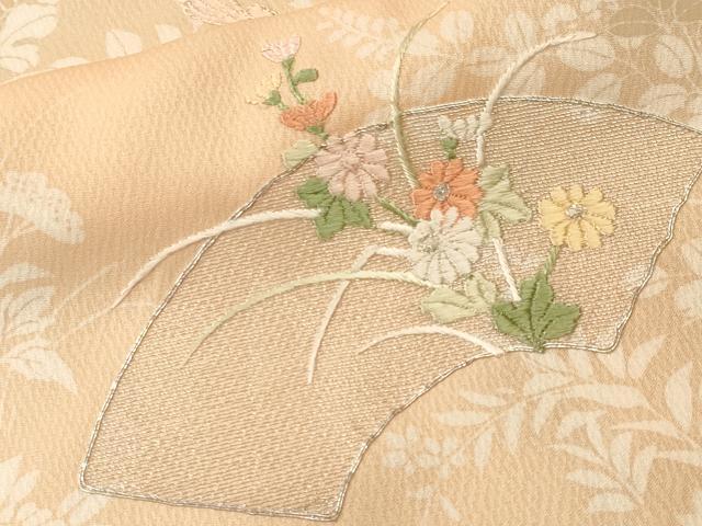 平和屋着物■訪問着　駒刺繍　扇面地紙草花文　暈し染め　正絹　逸品　CABK3909ev