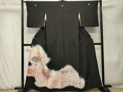 平和屋着物■豪華黒留袖　刺繍　尾長鳥芒文　暈し染め　金銀彩　正絹　逸品　CABK3913ev