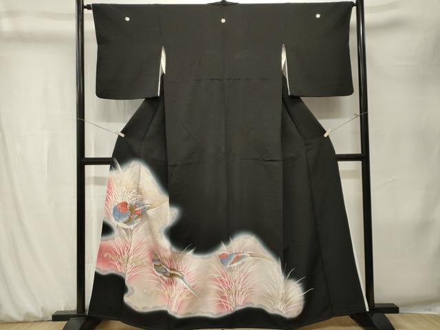 平和屋着物■豪華黒留袖　刺繍　尾長鳥芒文　暈し染め　金銀彩　正絹　逸品　CABK3913ev