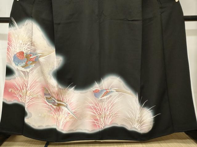 平和屋着物■豪華黒留袖　刺繍　尾長鳥芒文　暈し染め　金銀彩　正絹　逸品　CABK3913ev