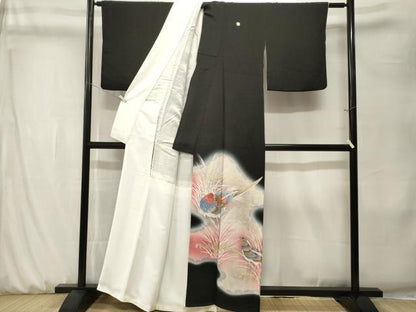 平和屋着物■豪華黒留袖　刺繍　尾長鳥芒文　暈し染め　金銀彩　正絹　逸品　CABK3913ev