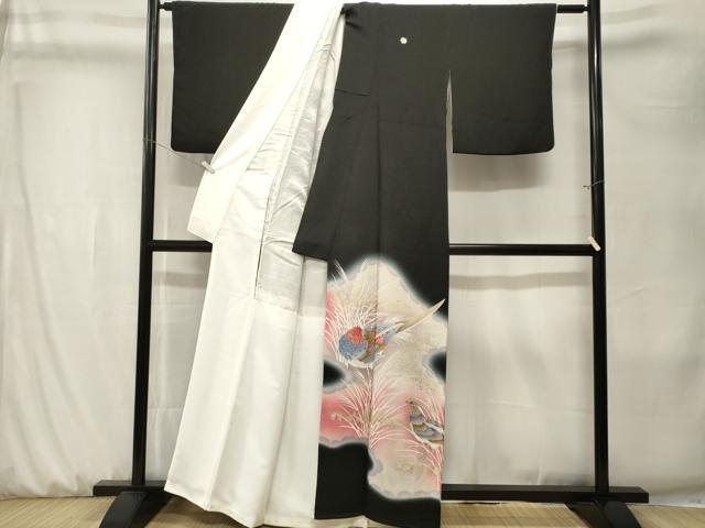 平和屋着物■豪華黒留袖　刺繍　尾長鳥芒文　暈し染め　金銀彩　正絹　逸品　CABK3913ev