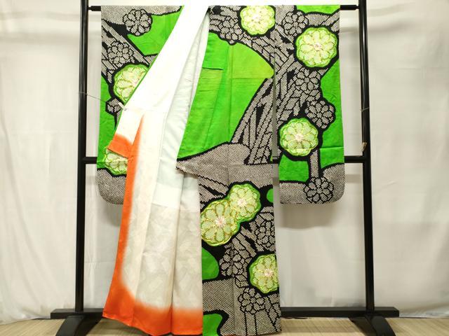 平和屋着物■豪華振袖　駒刺繍　絞り　菊文　正絹　逸品　CABK3937ev