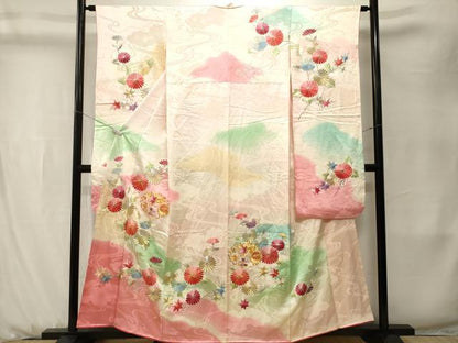 平和屋着物■豪華振袖　駒刺繍　雪輪枝花文　暈し染め　金彩　正絹　逸品　CABK3938ev