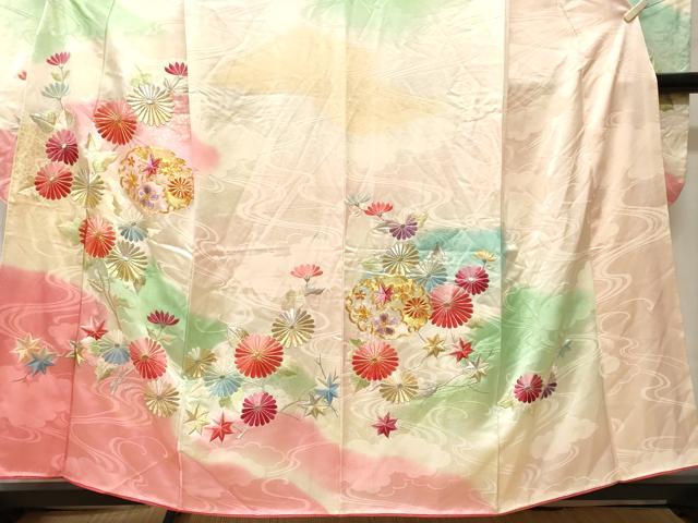 平和屋着物■豪華振袖　駒刺繍　雪輪枝花文　暈し染め　金彩　正絹　逸品　CABK3938ev