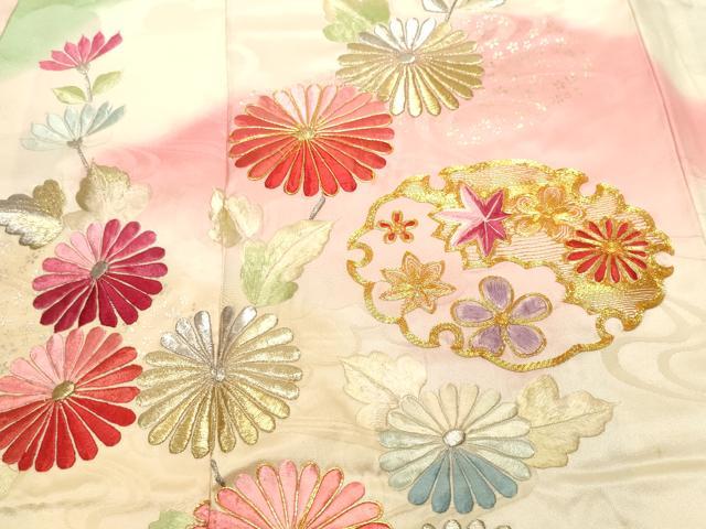 平和屋着物■豪華振袖　駒刺繍　雪輪枝花文　暈し染め　金彩　正絹　逸品　CABK3938ev
