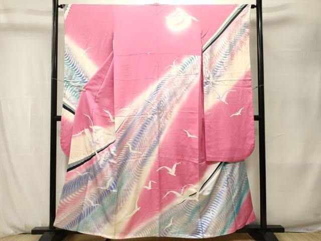 平和屋着物■写真家・秋山庄太郎　振袖　飛鳥文　暈し染め　銀彩　正絹　逸品　CABK3941ev