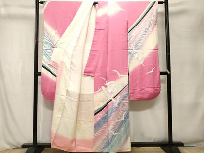 平和屋着物■写真家・秋山庄太郎　振袖　飛鳥文　暈し染め　銀彩　正絹　逸品　CABK3941ev