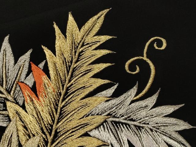 平和屋着物■豪華黒留袖　刺繍　唐草文　金銀糸　正絹　逸品　CABK3943ev