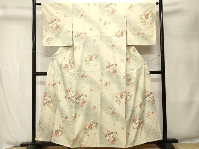 平和屋着物■上質な小紋　流水地紙花蝶文　暈し染め　金彩　正絹　逸品　CABK3950ev