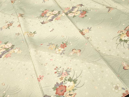 平和屋着物■上質な小紋　流水地紙花蝶文　暈し染め　金彩　正絹　逸品　CABK3950ev