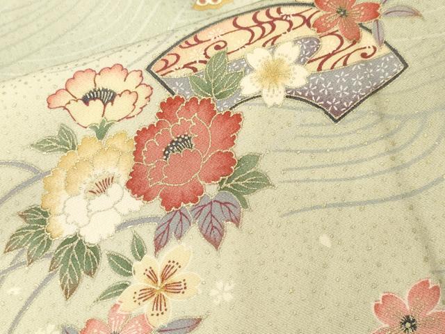 平和屋着物■上質な小紋　流水地紙花蝶文　暈し染め　金彩　正絹　逸品　CABK3950ev