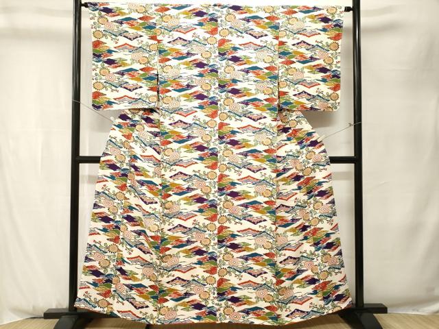 平和屋着物■上質な小紋　型染め　松草花文　正絹　逸品　CABK3952ev
