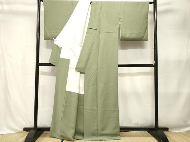 平和屋着物■上質な色無地　山葵色　正絹　逸品　CABK3982ev
