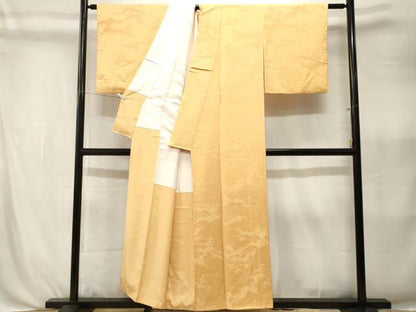 平和屋着物■上質な色無地　遠山樹林地紋　花葉色　正絹　逸品　CABK3985ev