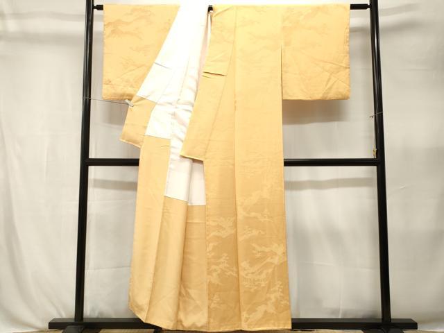 平和屋着物■上質な色無地　遠山樹林地紋　花葉色　正絹　逸品　CABK3985ev