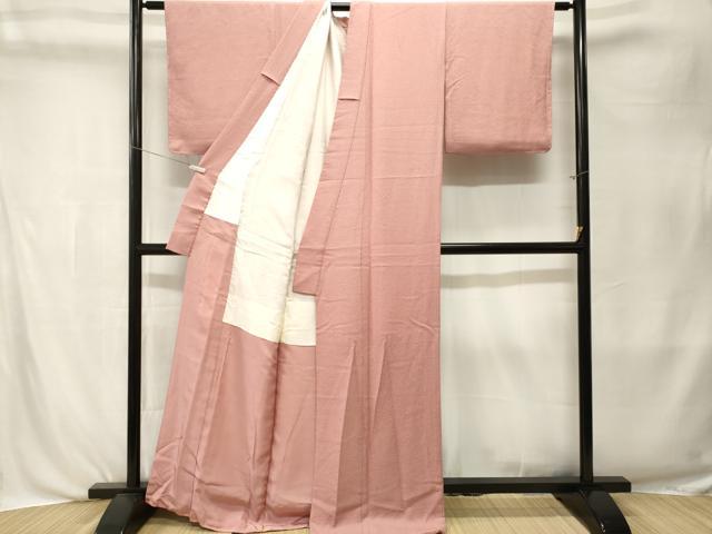 平和屋着物■上質な色無地　霞地紋　珊瑚色　正絹　逸品　CABK3995ev
