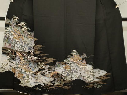 平和屋着物■豪華黒留袖　駒刺繍　松竹梅御所解文　金彩　正絹　逸品　CABK4011ev