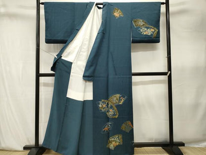 平和屋着物■訪問着　地紙飛鶴草花文　正絹　逸品　CABK4015ev
