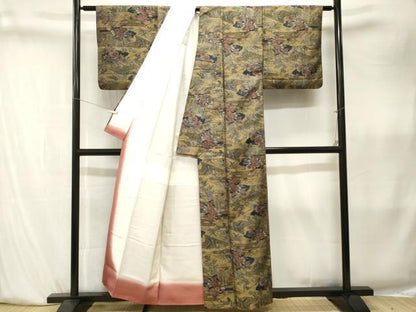 平和屋着物■上質な紬　エ霞草花文　正絹　逸品　CABK4020ev