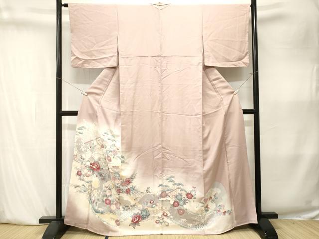 平和屋着物■訪問着　駒刺繍　松竹梅蒔絵群鶴花文　暈し染め　金彩　正絹　逸品　CABK4030ev