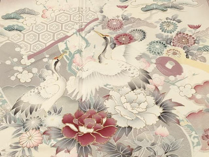 平和屋着物■訪問着　駒刺繍　松竹梅蒔絵群鶴花文　暈し染め　金彩　正絹　逸品　CABK4030ev