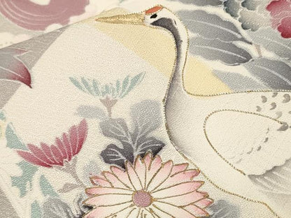 平和屋着物■訪問着　駒刺繍　松竹梅蒔絵群鶴花文　暈し染め　金彩　正絹　逸品　CABK4030ev