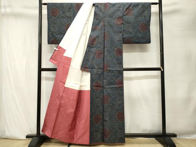 平和屋着物■本場大島紬　7マルキ　幾何学花文　正絹　逸品　CABK4035ev
