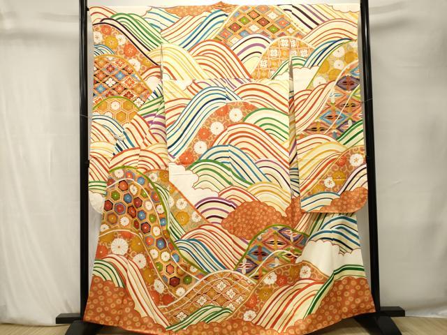 平和屋着物■豪華振袖　流水双鶴吉祥花文　金彩　正絹　逸品　CABK4037ev