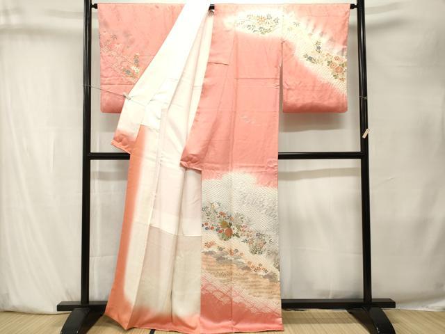 平和屋着物■訪問着　絞り　道否が松竹梅花文　暈し染め　金銀彩　正絹　逸品　CABK4039ev