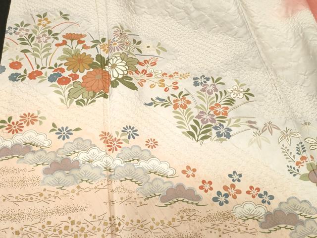 平和屋着物■訪問着　絞り　道否が松竹梅花文　暈し染め　金銀彩　正絹　逸品　CABK4039ev