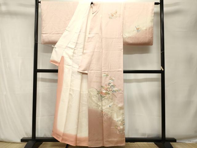 平和屋着物■訪問着　立波鉾飛鶴花文　暈し染め　金彩　正絹　逸品　CABK4046ev