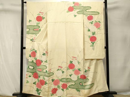 平和屋着物■豪華振袖　駒刺繍　絞り　エ霞菊文　銀彩　正絹　逸品　CABK4049ev