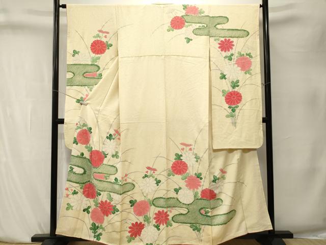 平和屋着物■豪華振袖　駒刺繍　絞り　エ霞菊文　銀彩　正絹　逸品　CABK4049ev