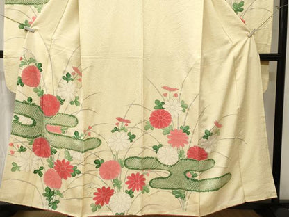平和屋着物■豪華振袖　駒刺繍　絞り　エ霞菊文　銀彩　正絹　逸品　CABK4049ev
